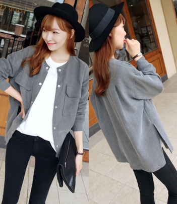韩国女装批发 hellopeco极简风口袋装饰宽松衬衫（2色）