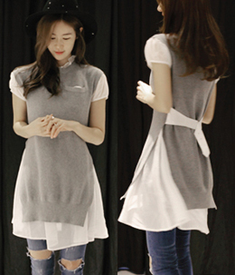 韩国女装代购新款 partysu气质木耳花边连衣裙（2件套）
