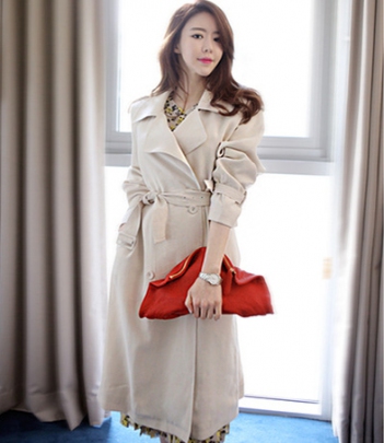 韩国女装新款 bubbleandchic气质蝴蝶结系带长款风衣