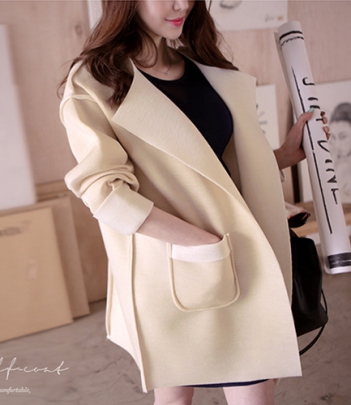 韩国女装秋冬爆款 bubbleandchic口袋装饰宽松版大衣外套