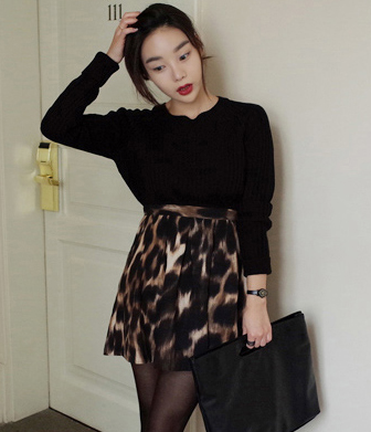 韩国代购批发 mocobling复古高腰豹纹半身短裙（2色）