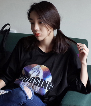 韩国女装代购新款 mocobling街拍风字母中长款T恤（2色）