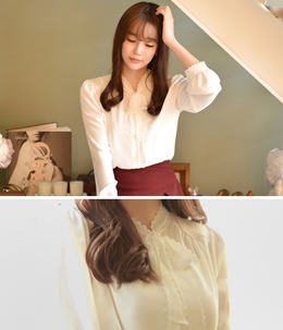 韩国服饰秋冬热款 attrangs浪漫蕾丝花边蝴蝶结衬衫（3色）