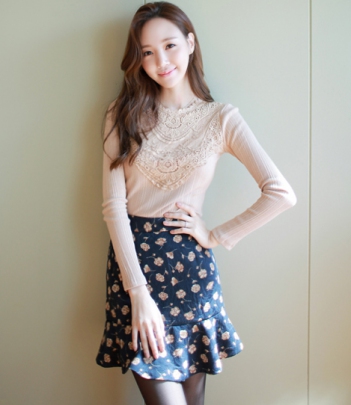 韩国服装代购 fiona碎花高腰半身花苞短裙