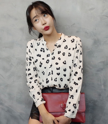 韩国正品代购 mocobling气质豹纹衬衫（2色）