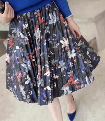 韩国服饰网 miamasvin复古高腰半身碎花皮裙（中裙）