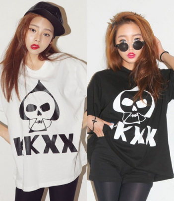 韩国服饰网 stylenanda KKXX款桃心骷髅宽松T恤（2色）