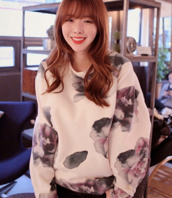 韩国女装代购新款 人气款水墨大花宽松卫衣
