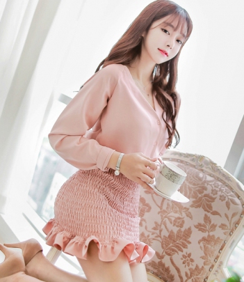 韩国正品代购批发 mybany性感V领花苞连衣裙（2色）