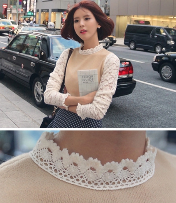 韩国代购批发 babirolen浪漫蕾丝花边拼接假两件衬衫（2色）