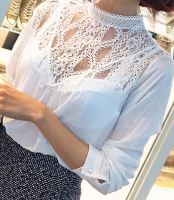 韩国女装秋冬爆款 babirolen超仙蕾丝花边拼接衬衫