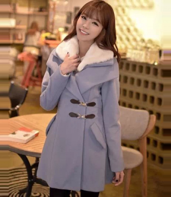 韩国服装网店代理 bongjashop毛领修身呢大衣【单件超重】