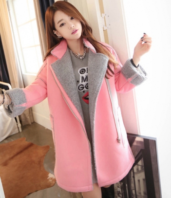 韩国服装代理 cherry-spoon绒绒保暖粉色麂皮外套大衣