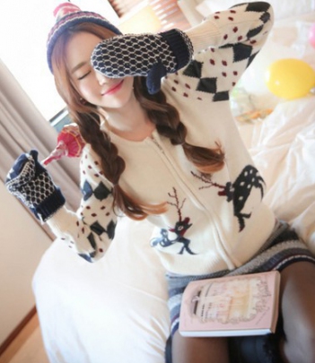 韩国女装新款 cherry-spoon圣诞风雪花半身包臀短裙