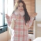 韩国服饰代销 cherry-spoon人气款甜美粉色格纹毛领呢子大衣