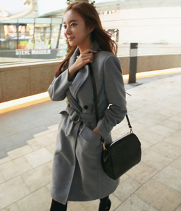 韩国服饰网 cherrykoko气质腰带修身长款大衣（多穿法）