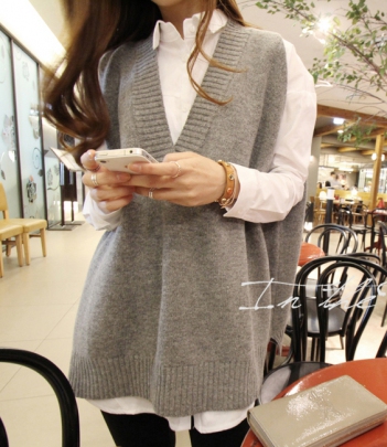 韩国服饰网店代理 dailylook气质极简风无袖针织衫