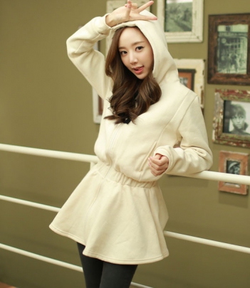 韩国品牌女装代销 fiona蝴蝶结收腰裙式连帽衫（2色）