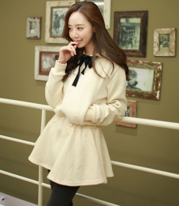 韩国品牌女装代销 fiona蝴蝶结收腰裙式连帽衫（2色）