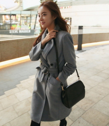 韩国服饰网 cherrykoko气质腰带修身长款大衣（多穿法）