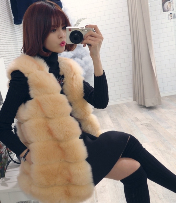 韩国女装网店代销 babirolen气质名媛风毛绒皮草马甲（2色）