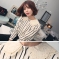 韩国女装代购新款 babirolen镂空花边领条纹衬衫（2色）