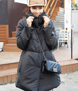 韩国女装正品代理 kanzy泡泡领保暖中长款棉衣