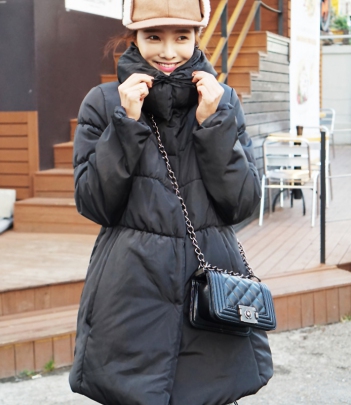 韩国女装正品代理 kanzy泡泡领保暖中长款棉衣