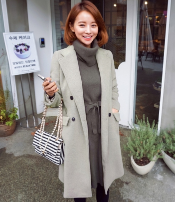 韩国女装品牌代理 imvely气质腰带修身呢大衣（2色）