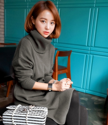 韩国女装批发 imvely气质高领腰带连衣裙（3色）