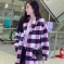韩国服饰批发 ddaddadda撞色格纹中长款羊毛呢大衣