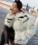 韩国女装代购新款 mocobling拼色仿兔毛皮草短外套（2色）