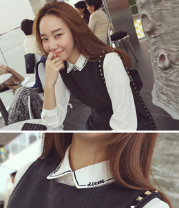 韩国女装批发 kongstyle街拍风字母翻领衬衫（2色）