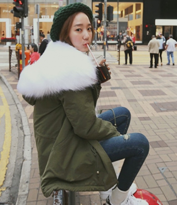 来自星星的你 千颂伊同款 kongstyle毛领棉大衣（2色）