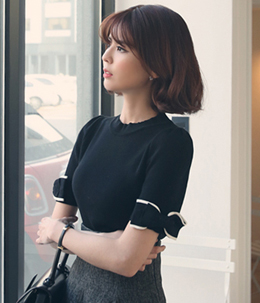 韩国网店代销 babirolen浪漫蝴蝶结袖修身针织衫（2色）