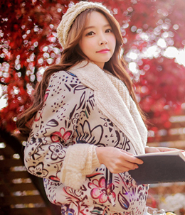 韩国服饰网 babinpumkin民俗花朵毛绒夹克短外套（2色）
