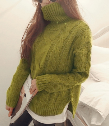 韩国女装品牌代理 naning9麻花编织高领针织衫