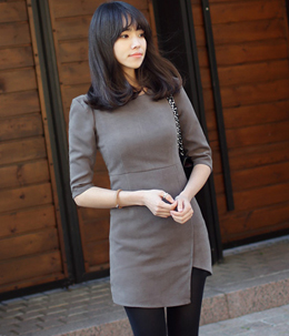 韩国服饰代购2015新款 24coco气质高腰修身连衣裙（3色）