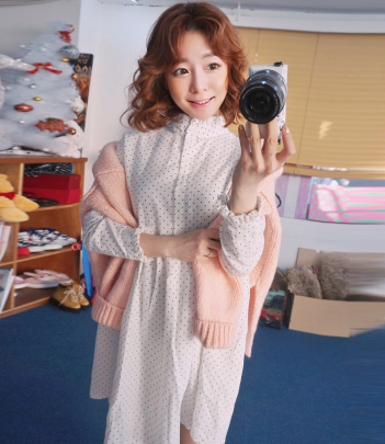 韩国代购批发 qnigirls可爱木耳花边小圆点连衣裙（2色）