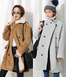 韩国女装代理 stylenanda毛领长款仿皮大衣（2色）