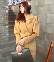 韩国2015热款 cherrykoko气质长款蝴蝶结修身呢大衣（2色）