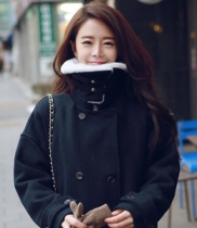 韩国女装网店代理 jellpe浪漫毛领长款大衣（2色）