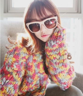 韩国服装代购2015新款 cherry-spoon浪漫彩虹毛衣