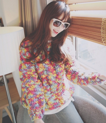 韩国服装代购2015新款 cherry-spoon浪漫彩虹毛衣