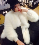 韩国服饰2015热款 stylenanda潮人街拍风白色仿皮草外套