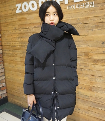 韩国女装代理 darkvictory围脖装饰百搭长款泡泡棉衣（3色）