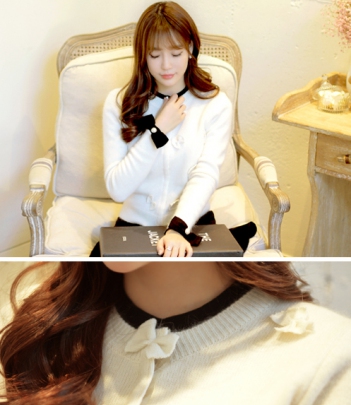 韩国正品代购批发 attrangs浪漫蝴蝶结针织开衫（2色）