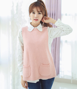 韩国女装正品代购 bongjashop可爱口袋针织马甲（4色）