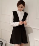 韩国女装品牌代理 英式学院风套装（蝴蝶结衬衫+连衣裙）