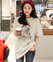 韩国服饰代购 11am红线帽的北极熊中长款T恤（2色）